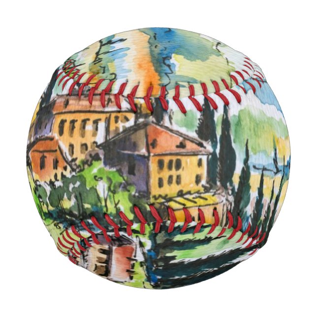 Landscape with town and cypress trees baseball (Front)