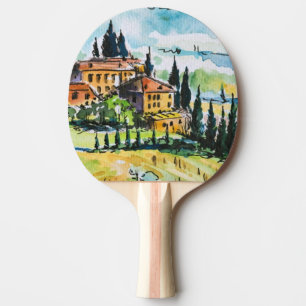 Landscape with town and cypress trees ping pong paddle