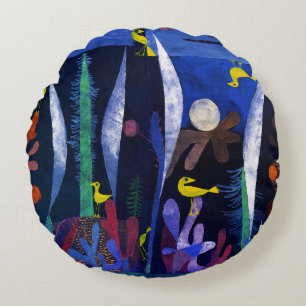 Landscape with Yellow Birds, Paul Klee Round Cushion