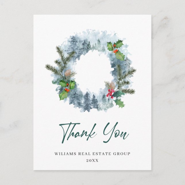 Landscape Wreath Christmas Corporate Thank You Postcard (Front)