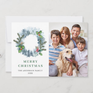 Landscape Wreath Christmas Forest 4 PHOTO Greeting Holiday Card