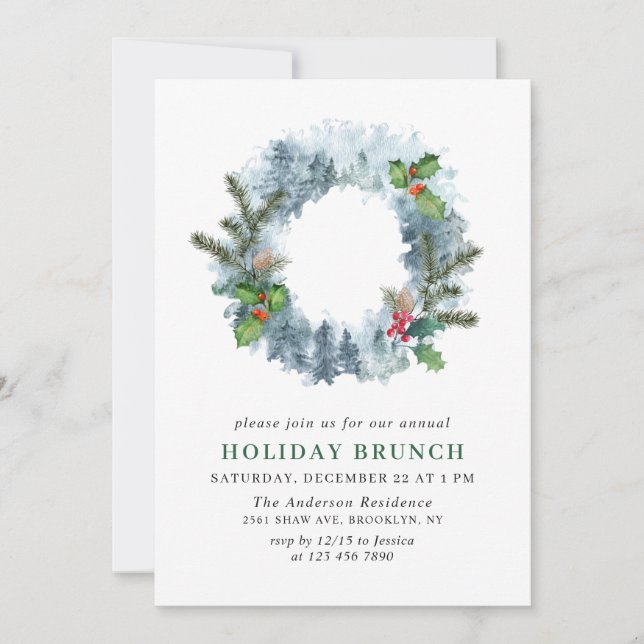 Landscape Wreath Christmas HOLIDAY BRUNCH Invitation (Front)