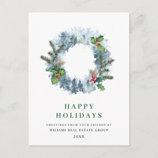 Landscape Wreath Christmas Pines Greeting Holiday Postcard (Front)