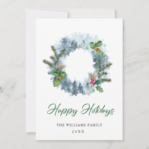 Landscape Wreath Holiday Christmas Berry Greeting Card