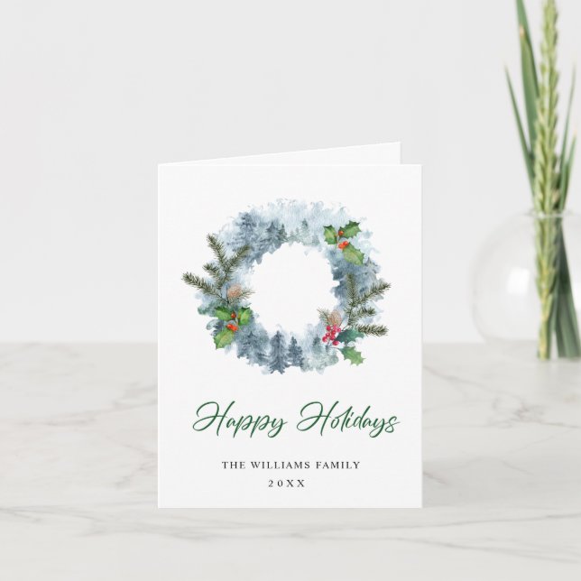 Landscape Wreath Holiday Christmas Berry Greeting Card (Front)