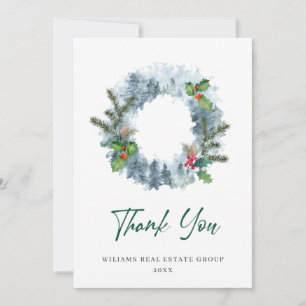 Landscape Wreath Holiday Christmas Berry Greeting Thank You Card
