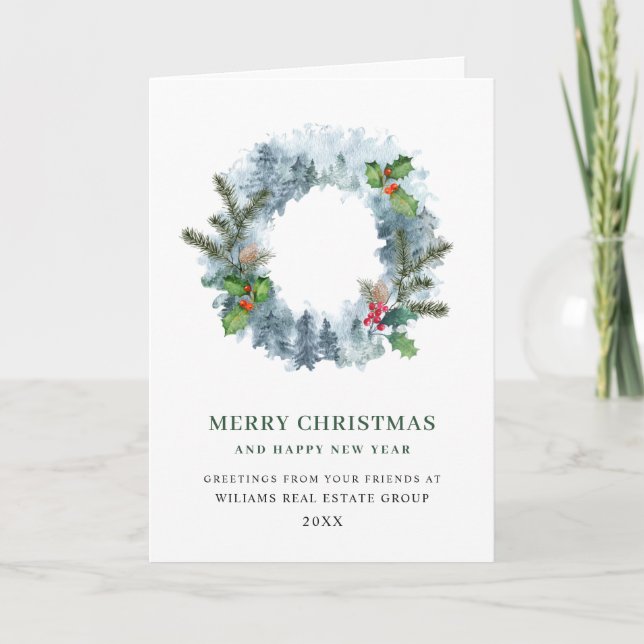 Landscape Wreath Holiday Corporate Greeting Card (Front)