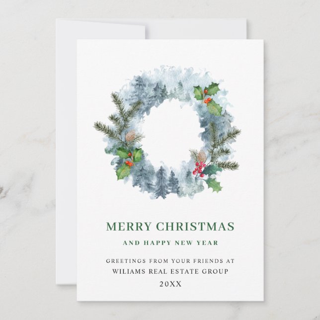 Landscape Wreath Holiday Corporate Greeting Card (Front)