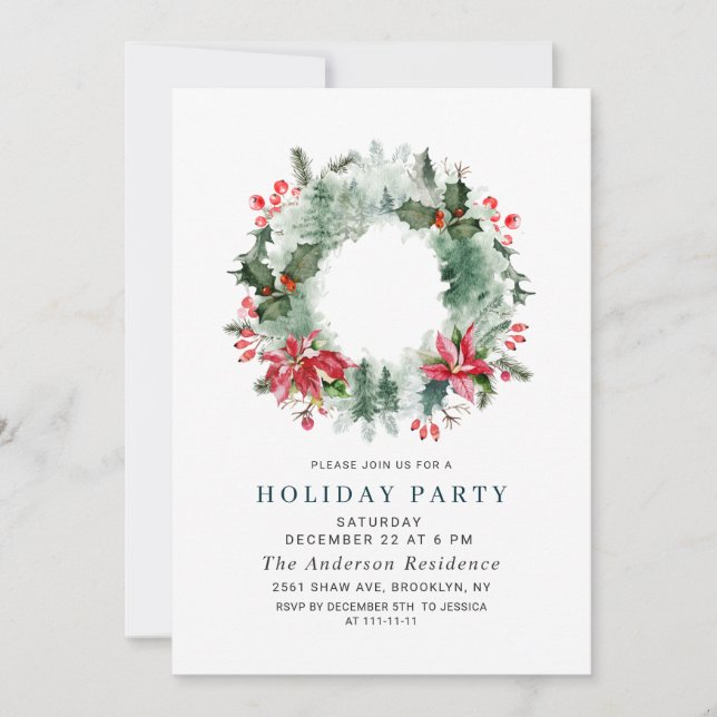 Landscape Wreath Holiday Forest Christmas Party Invitation (Front)