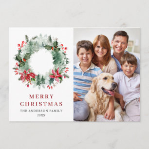 Landscape Wreath Holly Berry Pine 3 PHOTO Greeting Holiday Card