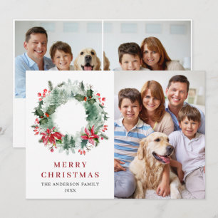 Landscape Wreath Holly Berry Pine 3 PHOTO Greeting Holiday Card