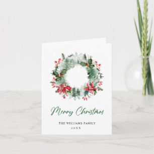 Landscape Wreath Holly Berry Pine Forest Christmas Holiday Card