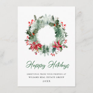 Landscape Wreath Holly Berry Pine Forest Christmas Holiday Card