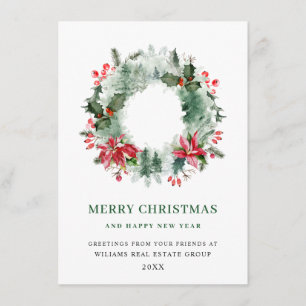 Landscape Wreath Holly Berry Pine Forest Christmas Holiday Card