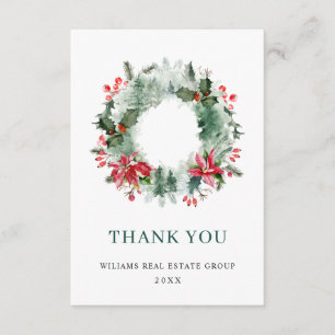 Landscape Wreath Holly Berry Pine Forest Christmas Thank You Card