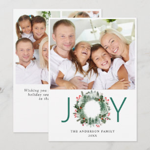 Landscape Wreath Holly Berry Pine PHOTO Greeting Holiday Card