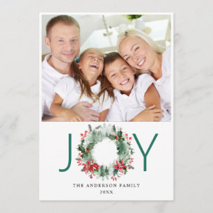 Landscape Wreath Holly Berry Pine PHOTO Greeting Holiday Card