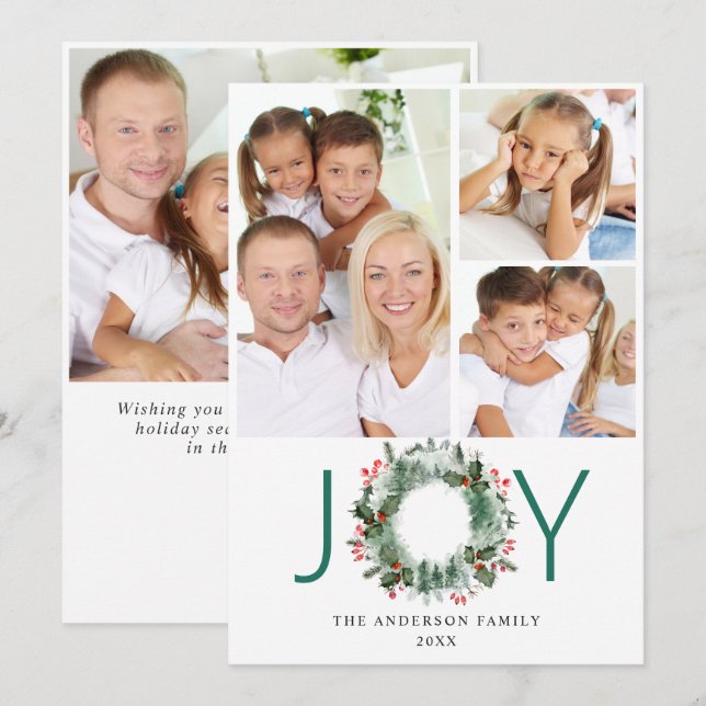 Landscape Wreath Holly Berry Pine PHOTO Greeting Holiday Card (Front/Back)