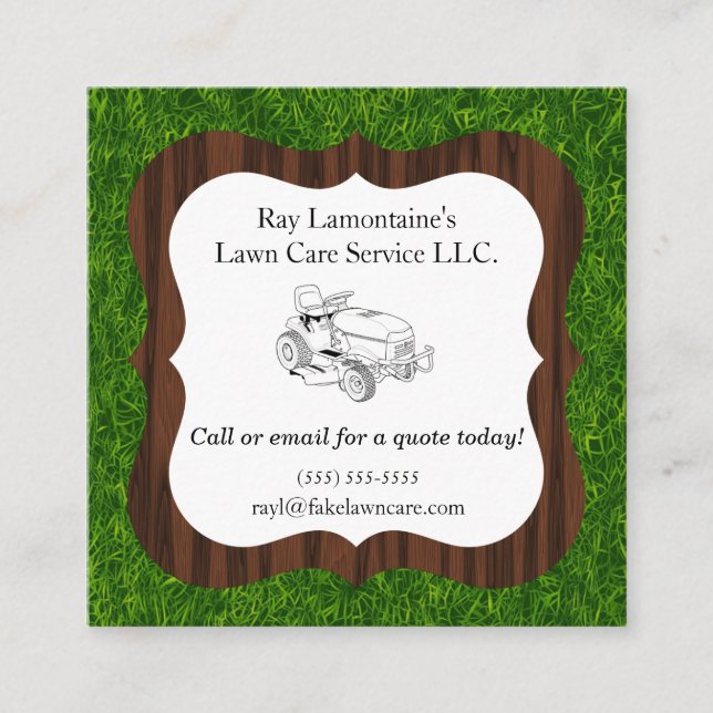 Landscaper and Lawn Care Riding Mower Square Business Card (Front)