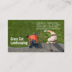 Landscaper Cutting Grass   Aerial View Business Card
