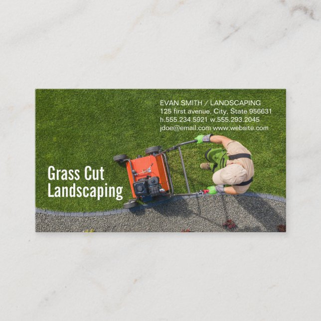 Landscaper Cutting Grass | Aerial View Business Card (Front)