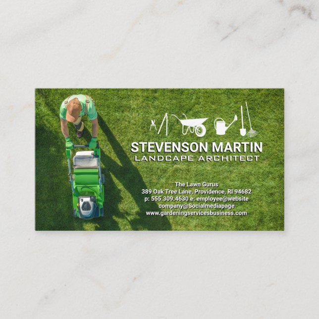 Landscaper Cutting Grass  Business Card (Front)