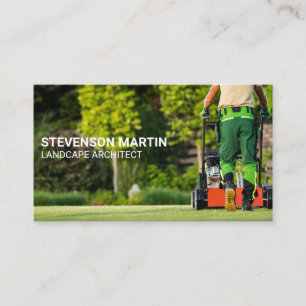 Landscaper Cutting Lawn   Gardener Business Card