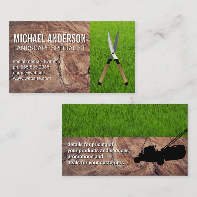 Landscaper | Grass | Wood | Shears Business Card (Front/Back)