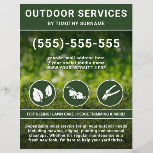 Landscaper Services Green Lawn And Icons Yard Work Flyer