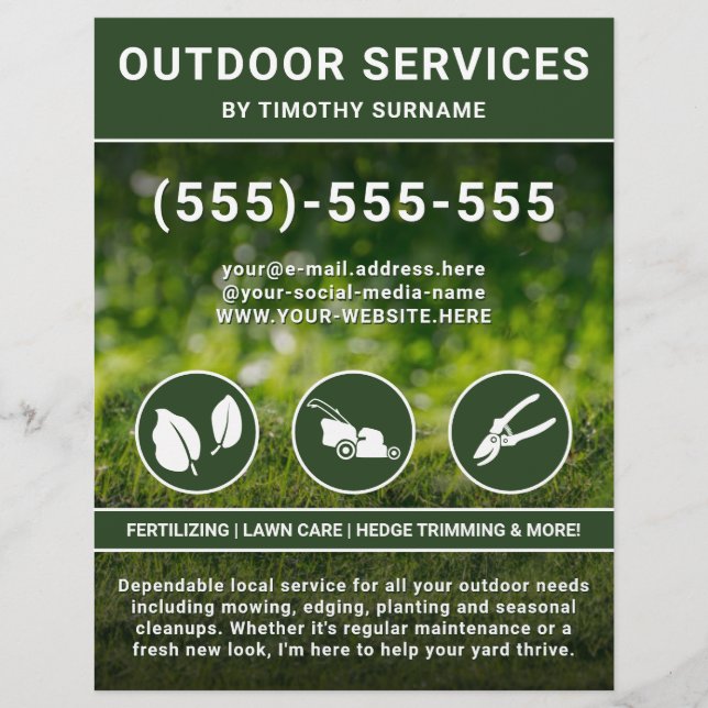 Landscaper Services Green Lawn And Icons Yard Work Flyer (Front)