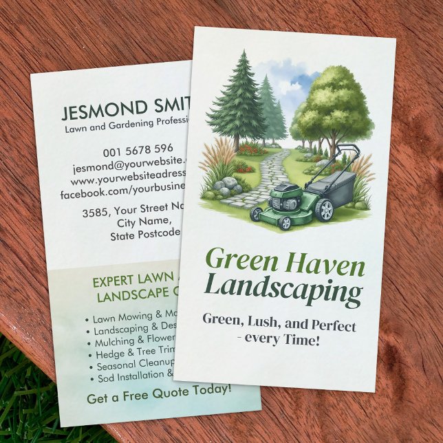 Landscaping and Lawn Care Services - Watercolor Business Card (Creator Uploaded)