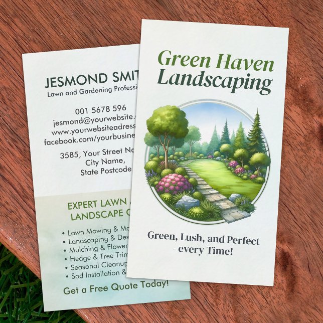 Landscaping and Lawn Care Services - Watercolor Business Card (Creator Uploaded)