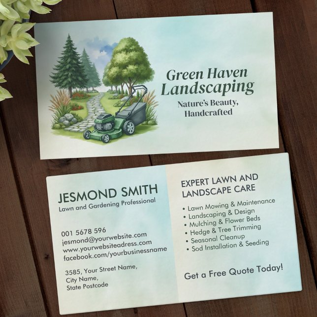 Landscaping and Lawn Care Services - Watercolor Business Card (Creator Uploaded)