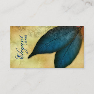 Landscaping Business Blue Leaves Vintage Damask Business Card
