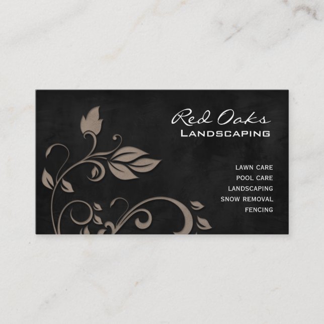 Landscaping Business Card Black Suede Leaves (Front)