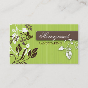 Landscaping Business Card Brown Lime Leaves Stripe