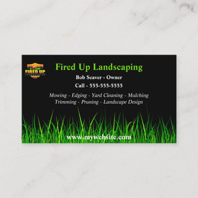 Landscaping Business Cards With Logo & Services (Front)