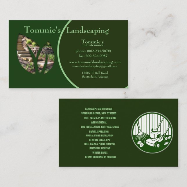 Landscaping Business Green Leaf Landscape  Business Card (Front/Back)