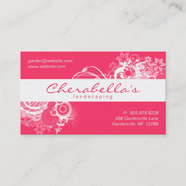 Landscaping Floral Business Card Coral White (Front)