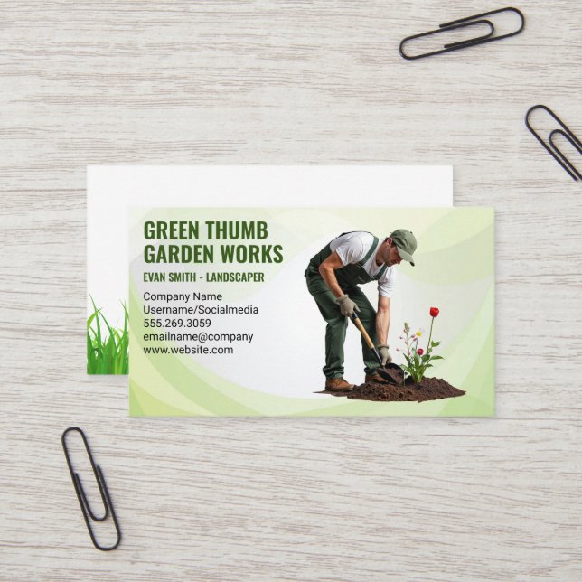 Landscaping | Gardener Planting Flowers Business Card (Front/Back In Situ)