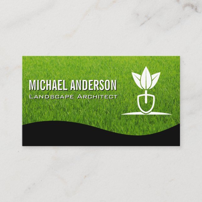 Landscaping Gardening Logo | Lawnmower Grass Business Card (Front)