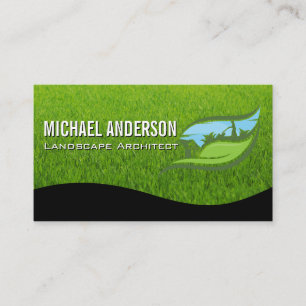 Landscaping Gardening Logo Leaf Grass Business Card