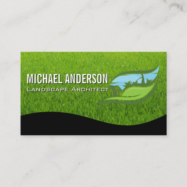Landscaping Gardening Logo | Leaf Grass Business Card (Front)