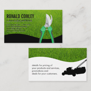 Landscaping Gardening Tools   Grass Background Business Card
