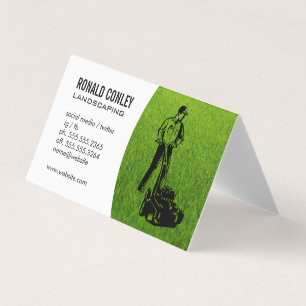 Landscaping Grass   Gardener Cutting Lawn Business Card
