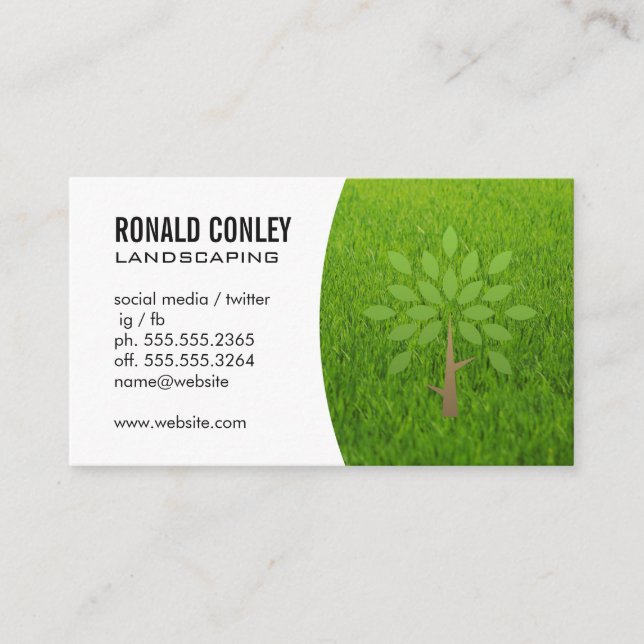 Landscaping Grass Tree Icon Business Card (Front)