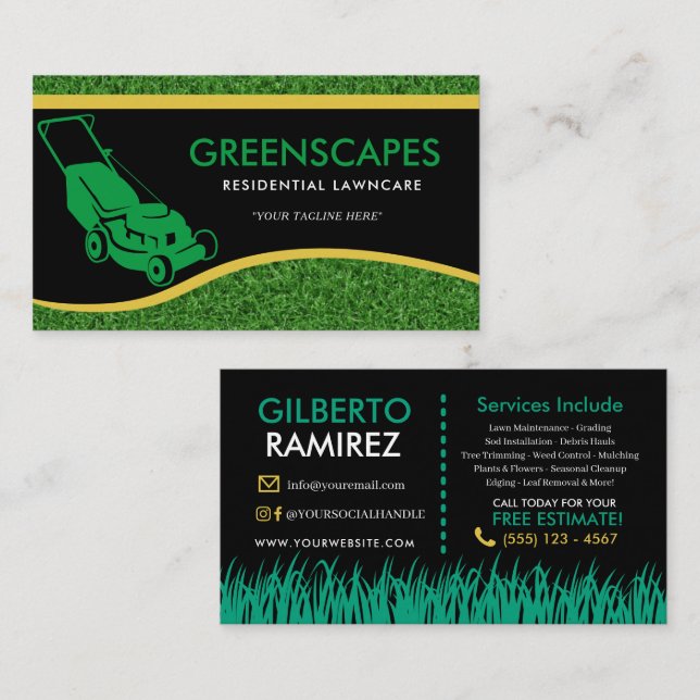 Landscaping Lawn Care Business Card (Front/Back)