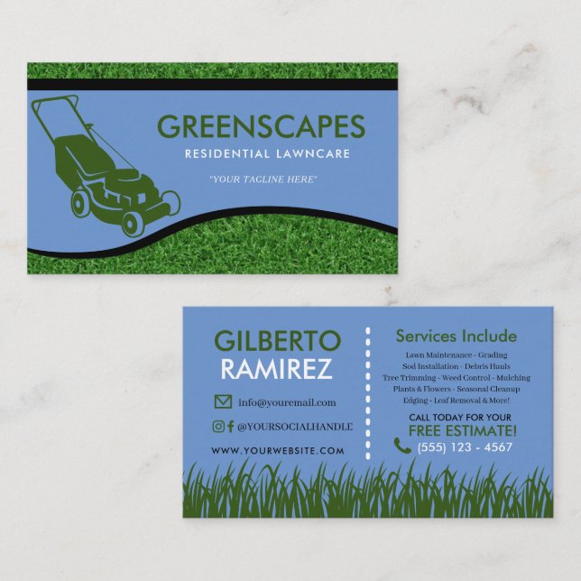 Landscaping Lawn Care Business Card (Front/Back)