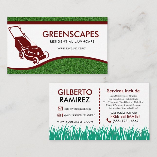Landscaping Lawn Care Business Card (Front/Back)