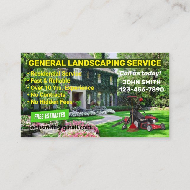 Landscaping & Lawn Care Business Card (Front)